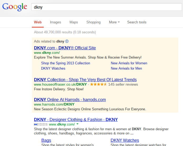 DKNY PPC Text Advert - Edited