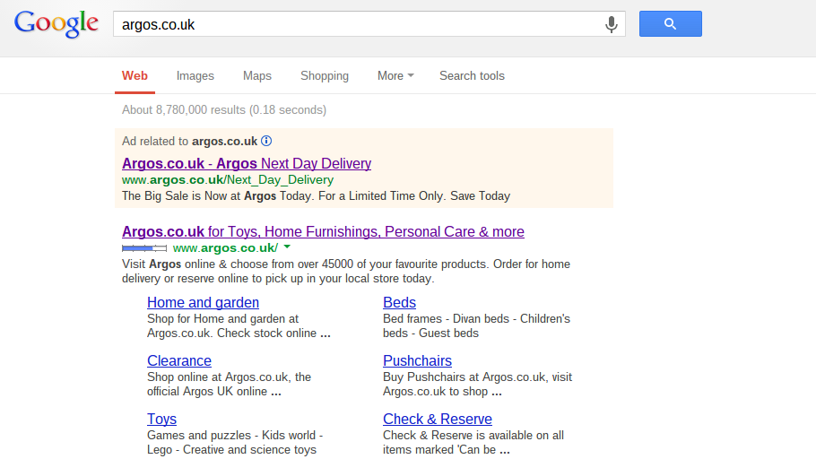 Argos PPC Search Text Advert - Edited
