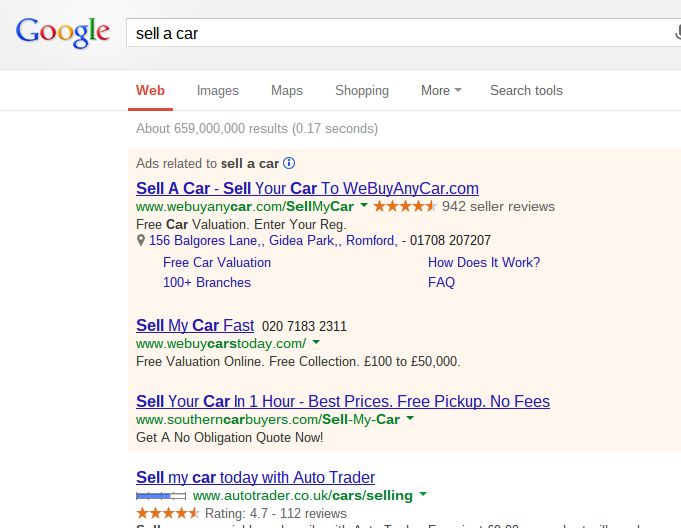 WeBuyAnyCar PPC Text Advert