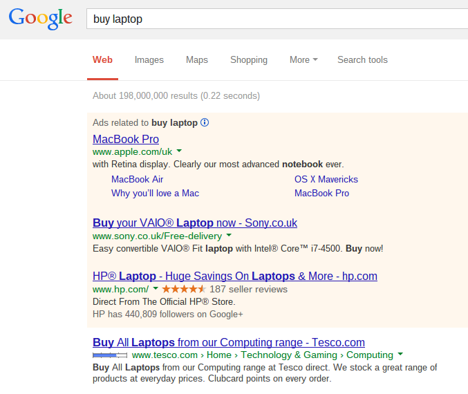 HP PPC Search Text Advert