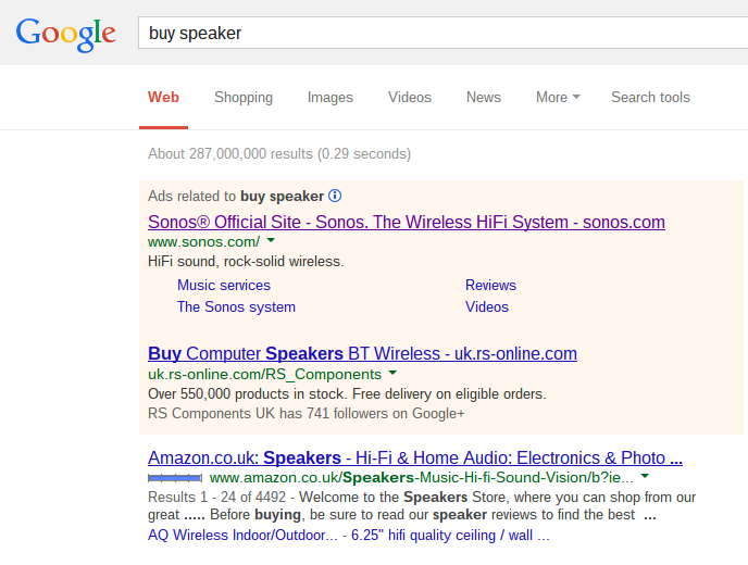 Sonos PPC Search Text Advert
