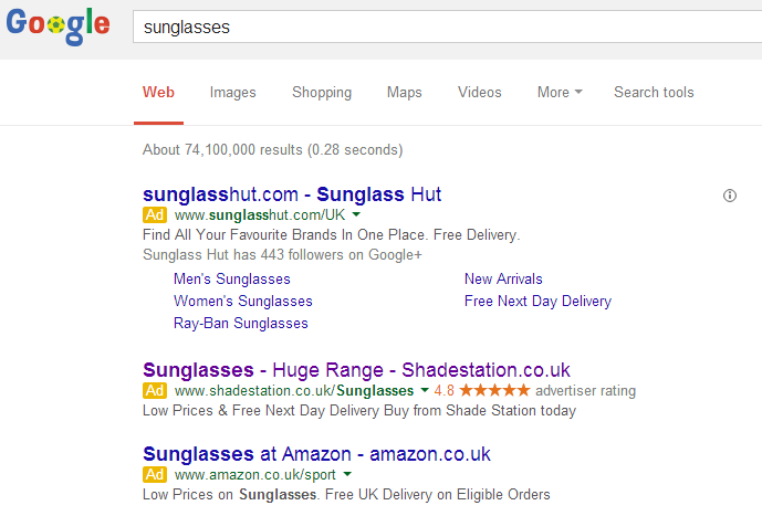 Shade Station PPC Search Advert