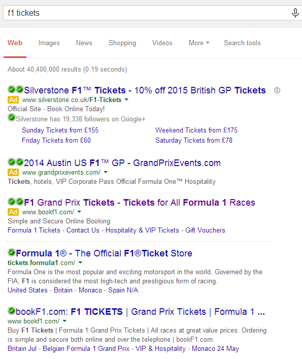BookF1 PPC Search Advert