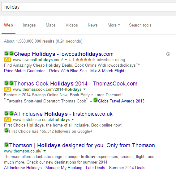 Thomas Cook PPC Search Advert