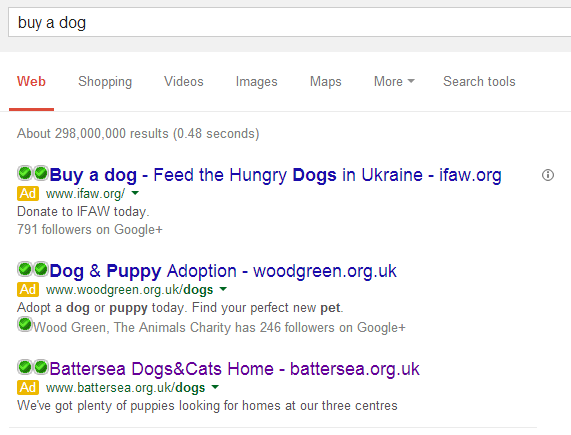 Battersea PPC Search Advert