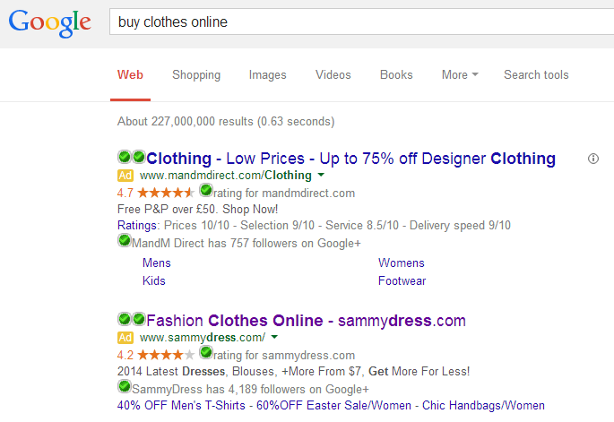 SammyDress PPC Search Advert