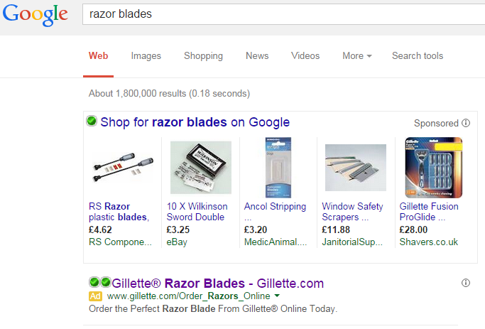 Gillette PPC Search Advert