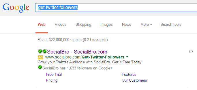 SocialBro PPC Search Advert