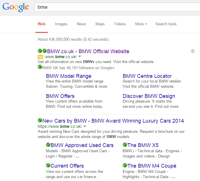 BMW PPC Search Advert