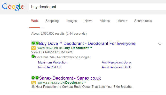 Sanex PPC Search Advert