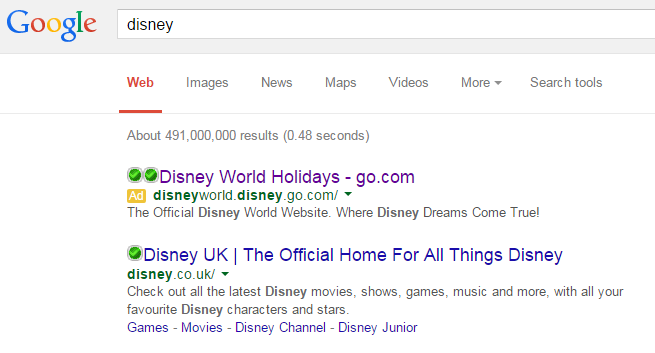 Disney PPC Search Advert