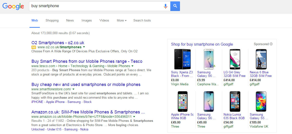 O2 PPC Search Advert
