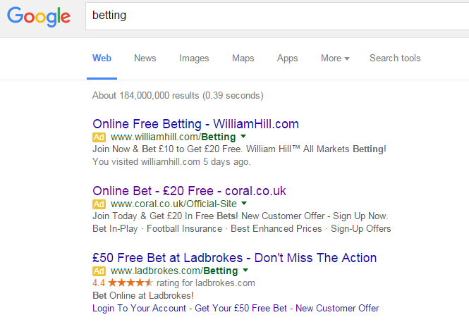 Coral PPC Search Advert