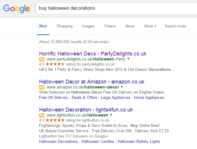 Party Delight PPC Search Advert