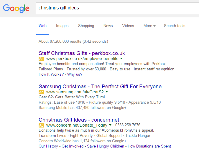 Perkbox PPC Search Advert