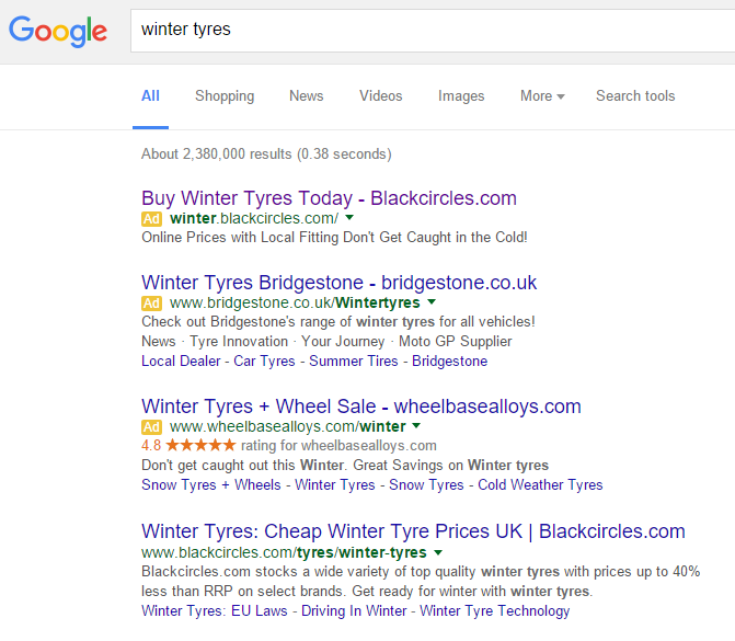 Blackcircles.com PPC Search Advert