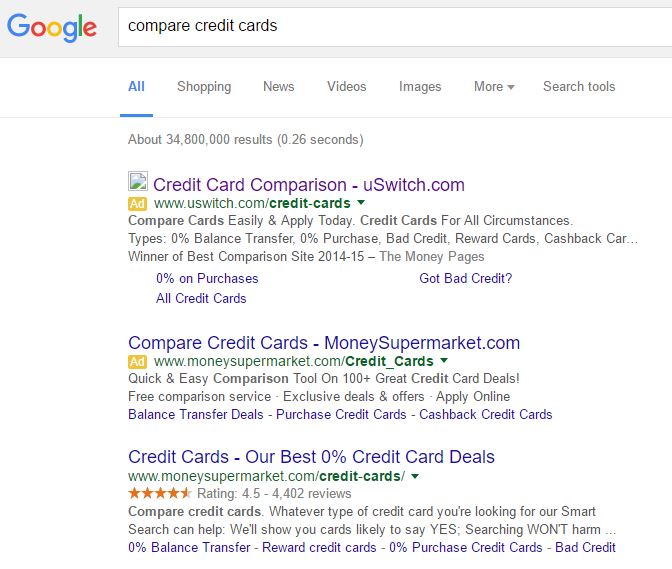 uSwitch PPC Search Advert