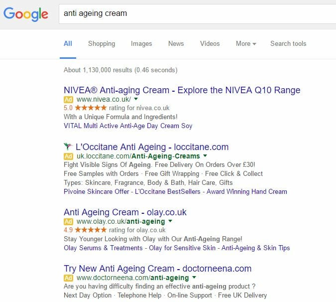 Nivea PPC Search Advert