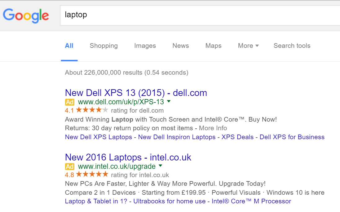 Dell PPC Search Advert