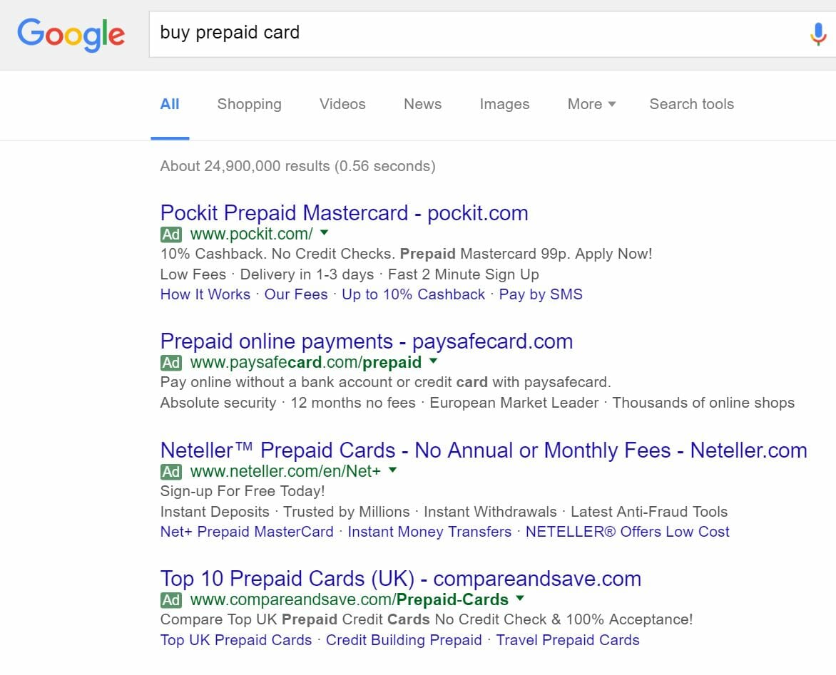 Pockit PPC Search Advert