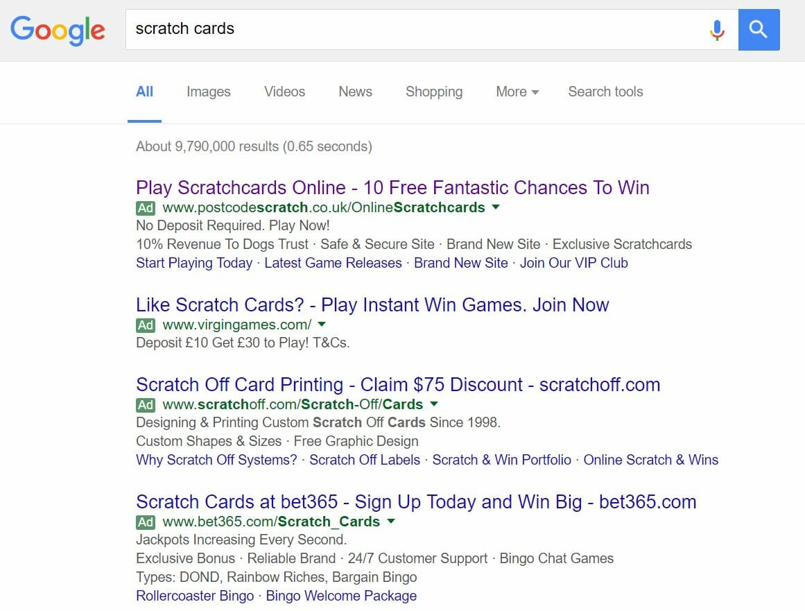 Postcode Scratch PPC Search Advert
